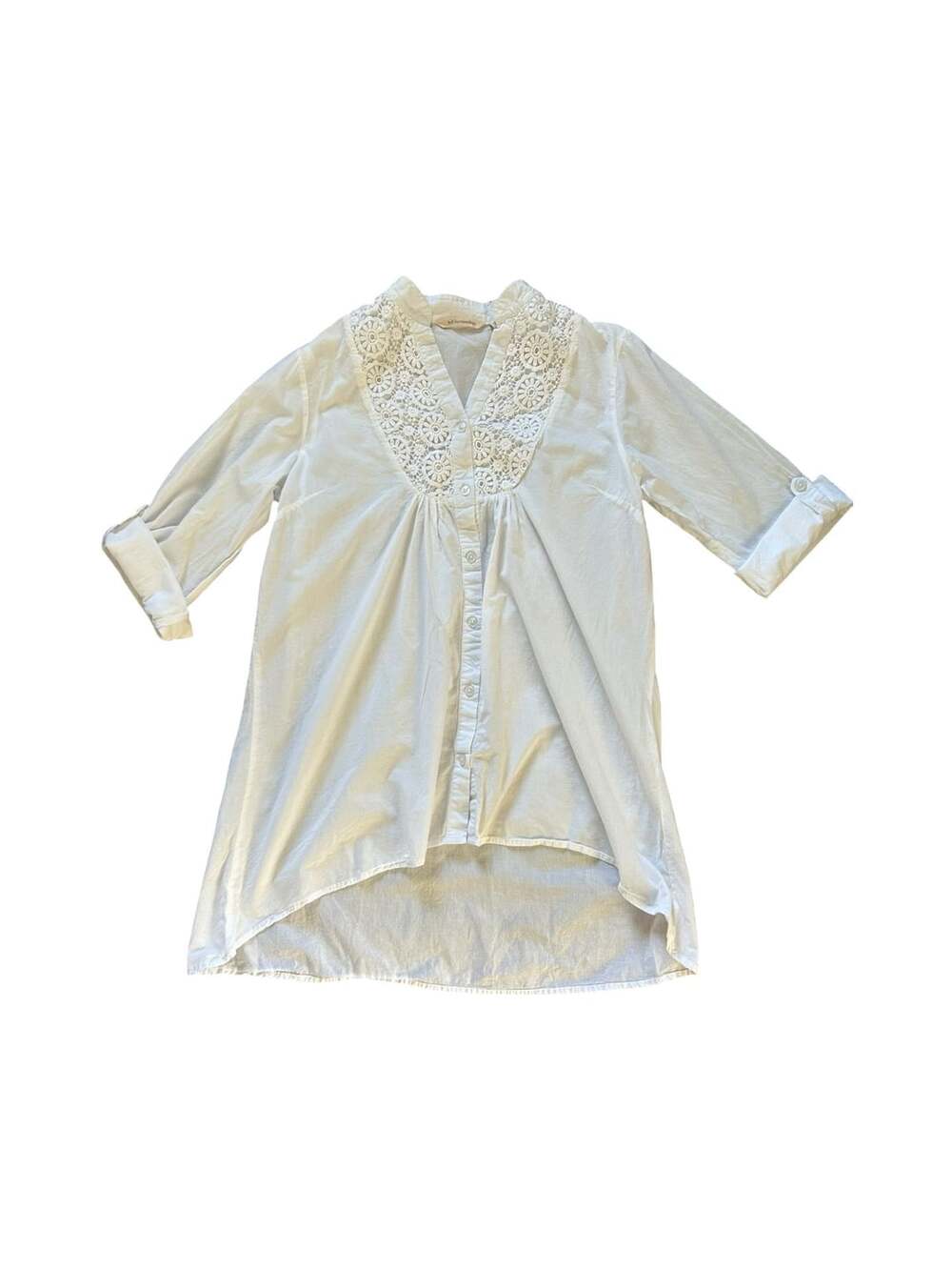 Soft Surroundings White Eyelet Lace Yoke Tunic Blouse